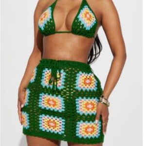 Vacation Crochet Skirt Set - Green